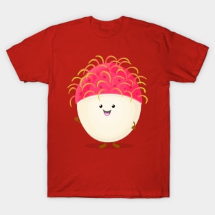 Cute pink happy rambutan cartoon character illustration T-Shirt